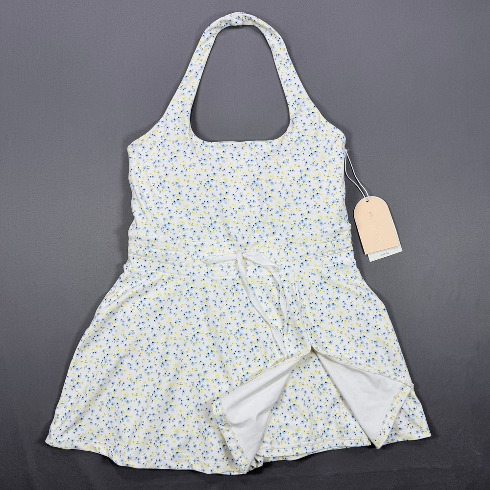 Blogilates Womens L White Floral Recycled Poly Game Set Match Tennis Dress - Picture 10 of 10